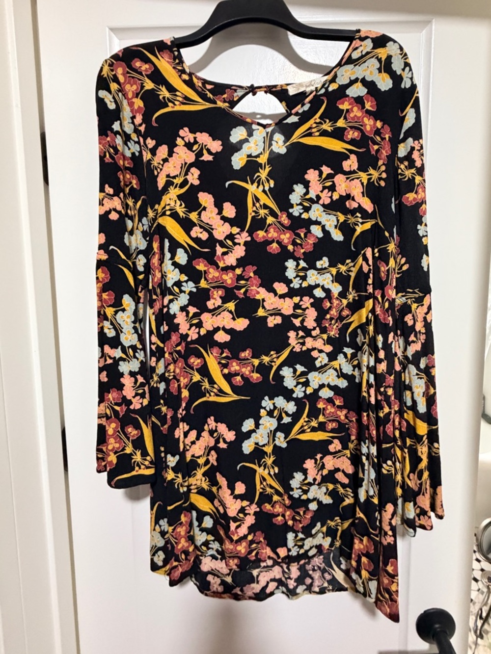 Rewind Black High-Low Floral Dress with Yellow, Pink & Blue Blooms